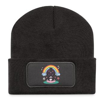 Zen-Katze auf Lotus und Regenbogen - Recycelte Patch Beanie - Dunkelgrau - Vorne