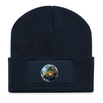 Conception du globe : paysage Europe-Asie - Beanie recyclé à patch - bleu marine - Devant