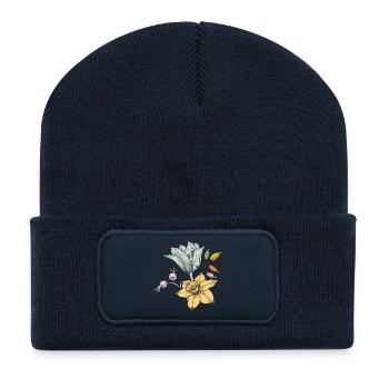 Vintage Blossom Illustration - Recycled Patch Beanie - french navy - Front