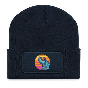 Caméléon avec des lunettes de soleil - Beanie recyclé à patch - bleu marine - Devant