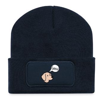 Dog walks, dog puppies, walking - Recycled Patch Beanie - french navy - Front