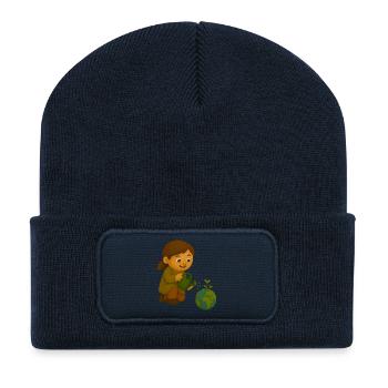 Little environmentalist pouring globe - Recycled Patch Beanie - french navy - Front
