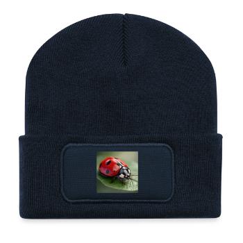 Glücksbringer Marienkäfer Makro Natur Design - Recycelte Patch Beanie - French Navy - Vorne