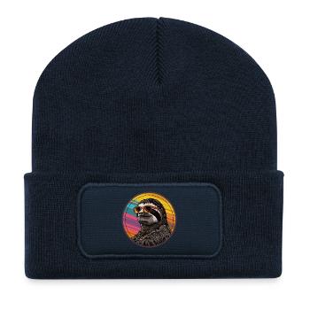 Faultier mit Sonnenbrille - Recycelte Patch Beanie - French Navy - Vorne
