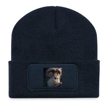 Schimpanse Porträt – Realistischer Affe Fokus - Recycelte Patch Beanie - French Navy - Vorne