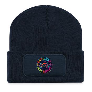 Eat, Sleep Ride Repeat – Motorrad – Biker - Recycelte Patch Beanie - French Navy - Vorne