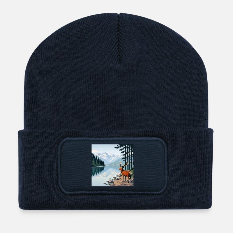 Hirsch am Bergsee - Recycelte Patch Beanie - French Navy