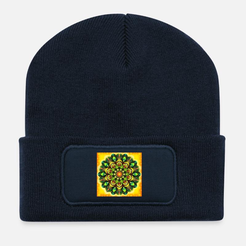 Motif de fleurs Mandala lumineuses - Beanie recyclé à patch - bleu marine