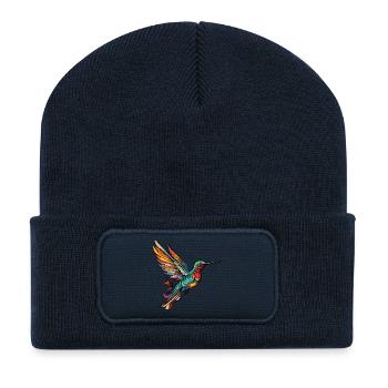 Bande dessinée Colibri Oiseau - Beanie recyclé à patch - bleu marine - Devant