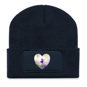 Heart Flower Birthday Design Violet Purple Flower - Recycled Patch Beanie - french navy - Front