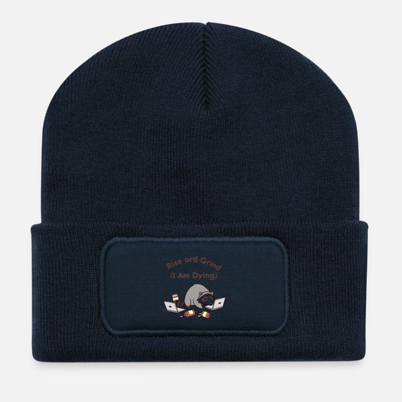 Debout Travailler et Grinder Raton Laveur - Beanie recyclé à patch - bleu marine