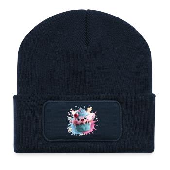 Kawaii Cupcake Splash mit Kirsche - Recycelte Patch Beanie - French Navy - Vorne