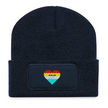 Retro Herzliebe im bunten Farbverlauf - Recycelte Patch Beanie - French Navy - Vorne