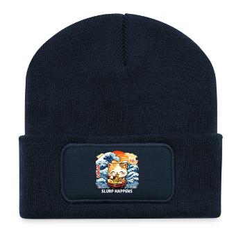 Un ramen, c’est un « slurp de chat » - Beanie recyclé à patch - bleu marine - Devant