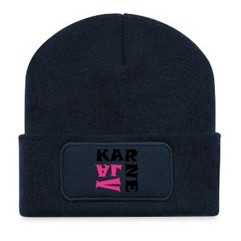 Karneval in Pink/Schwarz - Recycelte Patch Beanie - French Navy - Vorne