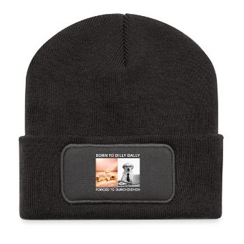 Labrador Meme - Né pour traîner / Forcé de faire du Go - Beanie recyclé à patch - charbon - Devant