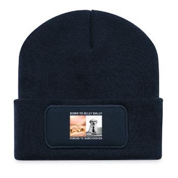 Labrador Meme - Né pour traîner / Forcé de faire du Go - Beanie recyclé à patch - bleu marine - Devant