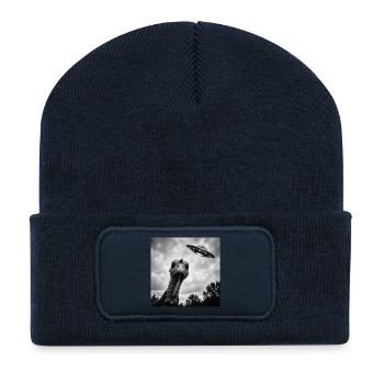 Pute Trifft Ufo Lustige Alien Begegnung - Recycelte Patch Beanie - French Navy - Vorne