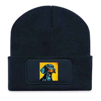 Pop-Art-Dackel - Recycelte Patch Beanie - French Navy - Vorne