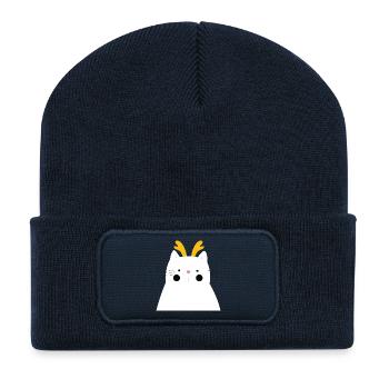 White cat with golden antlers - Recycled Patch Beanie - french navy - Front