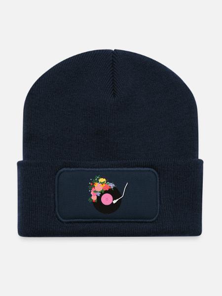 Blumige Schallplatte - Recycelte Patch Beanie - French Navy