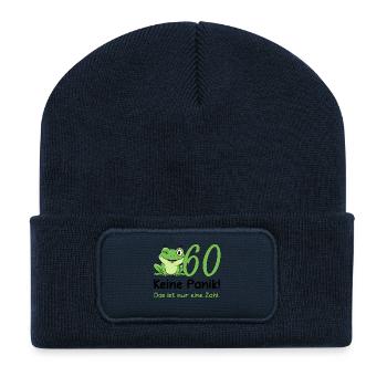 60 Birthday Design – Don't Panic! Funny Frog - Recycled Patch Beanie - french navy - Front
