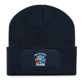 Fin-Tastic Shark reads book - Recycled Patch Beanie - french navy - Front