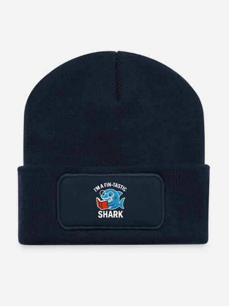 Fin-Tastic Shark liest Buch - Recycelte Patch Beanie - French Navy