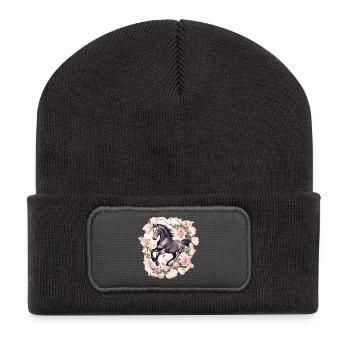 Pferd Vintage - Recycelte Patch Beanie - Dunkelgrau - Vorne