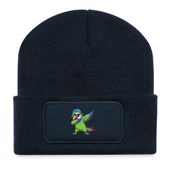 Dessin animé de lunettes de soleil perroquet à faire du dabing cool - Beanie recyclé à patch - bleu marine - Devant