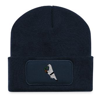 Pigeon with Plant – Minimal urban illustration - Recycelte Patch Beanie - French Navy - Vorne