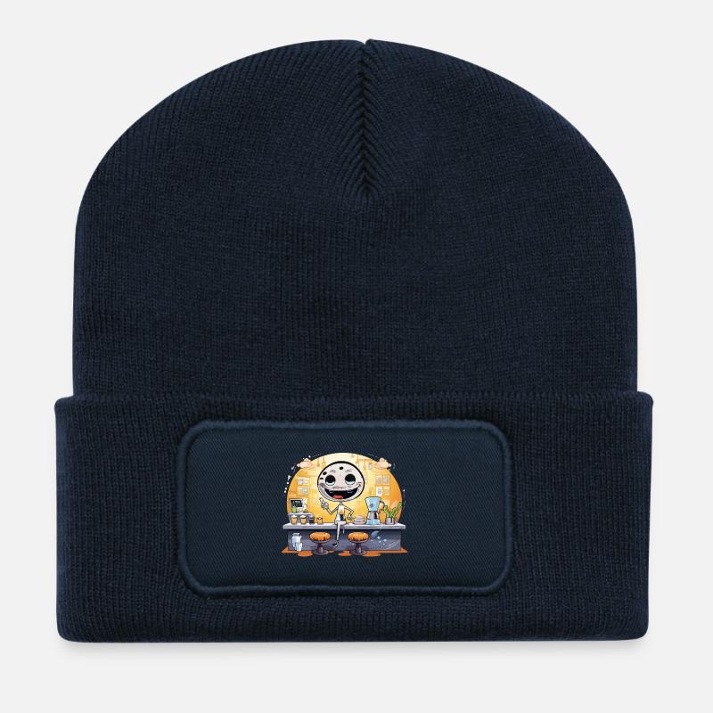 Kaffee Roboter Barista Cartoon - Recycelte Patch Beanie - French Navy