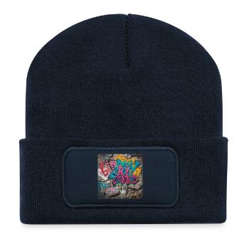 Colorful graffiti on stone wall - Recycled Patch Beanie - french navy - Front