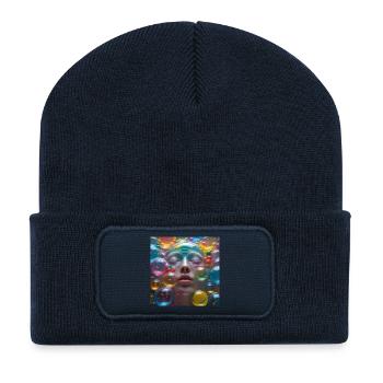 Gesicht unter Neonblasen - Recycelte Patch Beanie - French Navy - Vorne