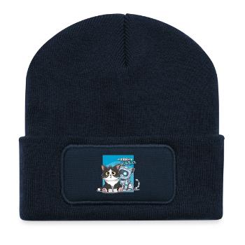 Katze und Roboter, Humor, Cartoon, Comics - Recycelte Patch Beanie - French Navy - Vorne