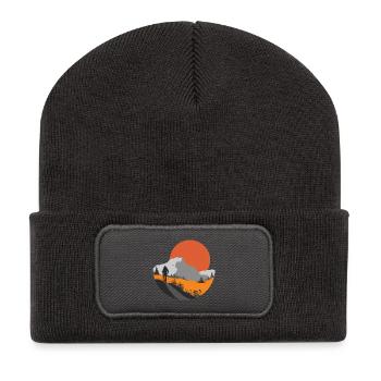 Randonnée en montagne, idée cadeau randonneur - Beanie recyclé à patch - charbon - Devant