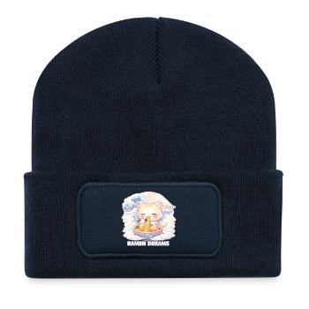 Kawaii Katze Ramen Nudeln Anime Katze - Recycelte Patch Beanie - French Navy - Vorne
