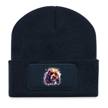 Éclaboussure de couleur Chien Animal Chien - Beanie recyclé à patch - bleu marine - Devant
