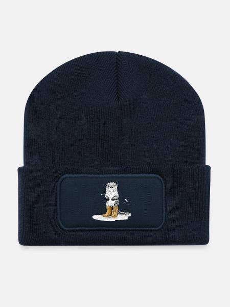 Süßer Otter mit gelben Gummistiefeln - Recycelte Patch Beanie - French Navy