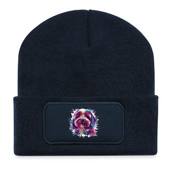  Hunde-Porträt: Aquarell-Splash - Recycelte Patch Beanie - French Navy - Vorne