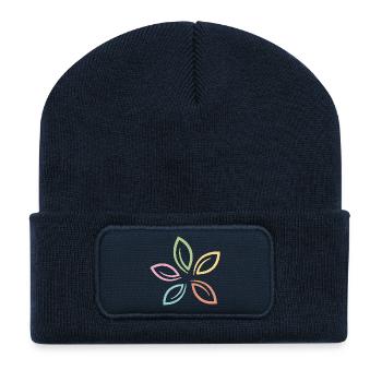Dessin en ligne minimaliste de fleurs pastel - Beanie recyclé à patch - bleu marine - Devant