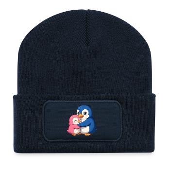 Des amis pingouins câlins - Beanie recyclé à patch - bleu marine - Devant