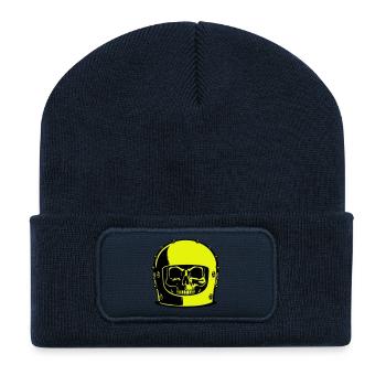 Skull Helm Popart - Recycelte Patch Beanie - French Navy - Vorne