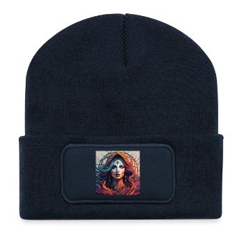Magie des dritten Auges. Feuriges Mystikerporträt - Recycelte Patch Beanie - French Navy - Vorne