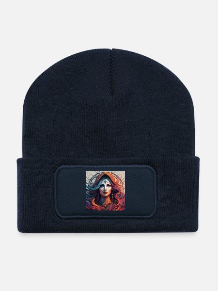 Third Eye magic. Fiery Mystic Portrait - Recycled Patch Beanie - french navy