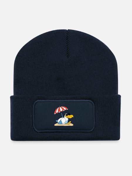 Sonniges Strand-Möwe mit Schirm - Recycelte Patch Beanie - French Navy