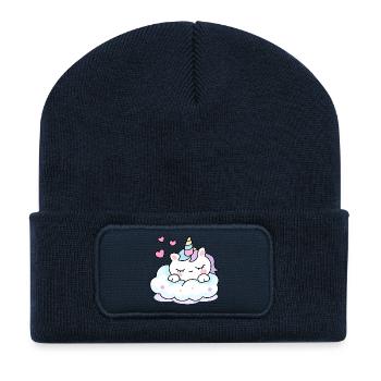 Sleeping Unicorn Kawaii – Cute Valentine Design - Recycled Patch Beanie - french navy - Front