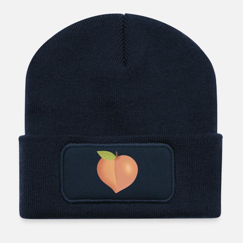 Pfirsich mit Blatt - Recycelte Patch Beanie - French Navy