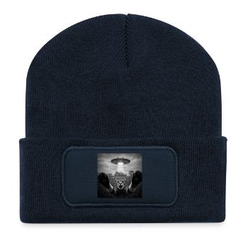 Funny UFO Space Cat Alien Design - Recycled Patch Beanie - french navy - Front