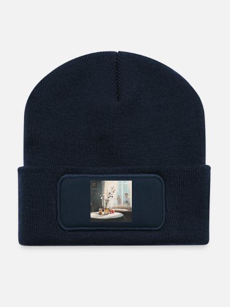 Une fenêtre sur des souvenirs chaleureux - Beanie recyclé à patch - bleu marine